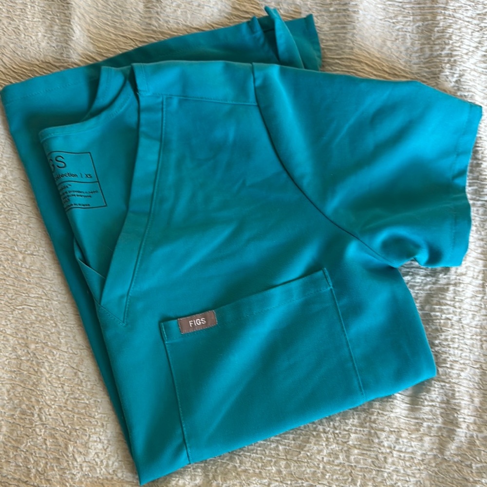 Figs Teal Scrub Top
